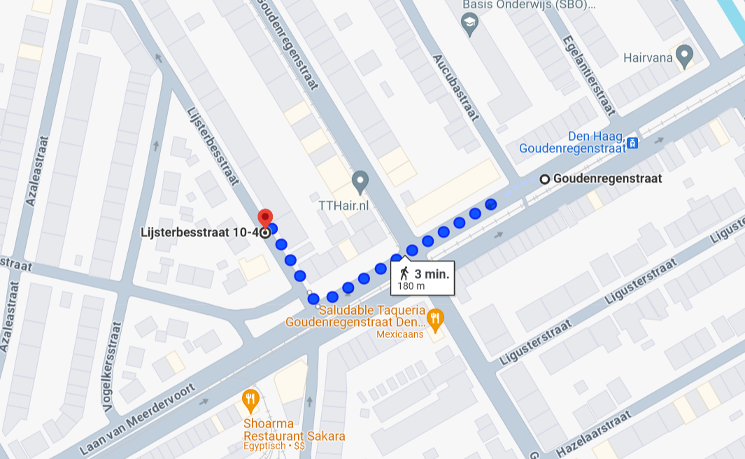 looproute tramhalte Goudenregenstraat Jasmetmar